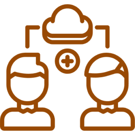 Two people connected to cloud icon.